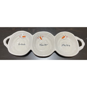 Christmas / Holiday Snowman "Love Never Melts" Three Section Food Safe Dish